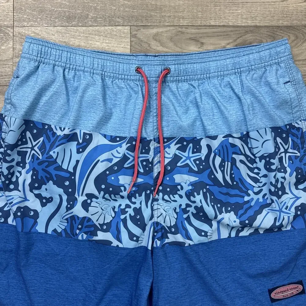 Vineyard Vines Swim Trunks Shorts Blue Fish Pattern sz L